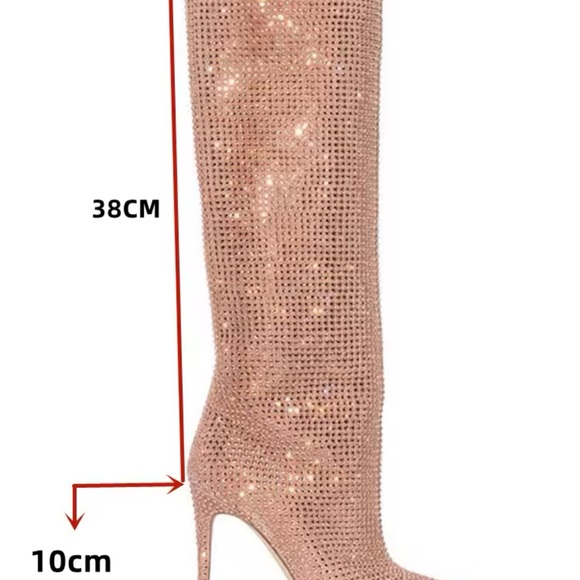 Silver Rhinestone Stiletto Women's Knee-High Boots - Picture 4 of 14